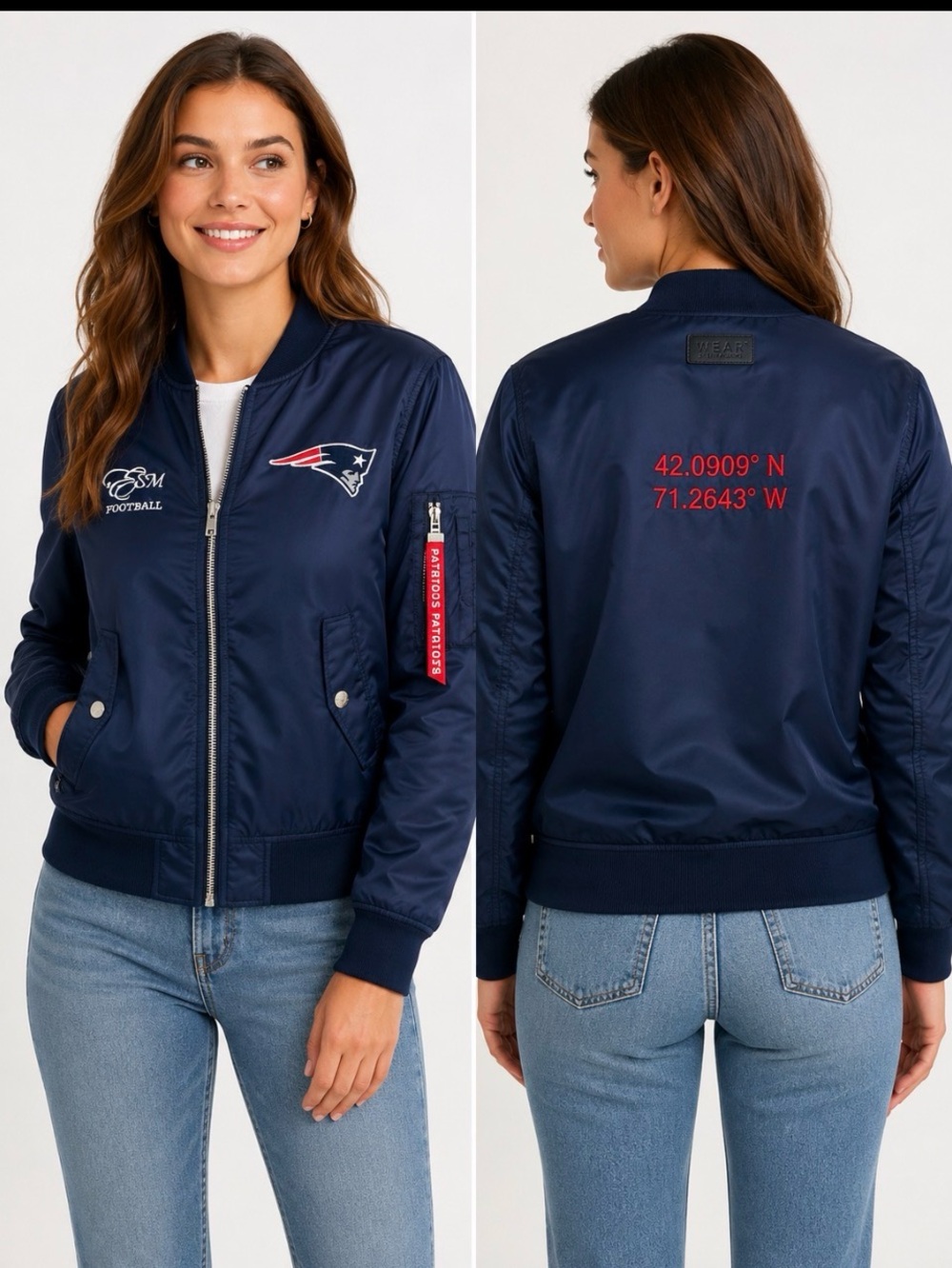 NWT WEAR by Erin Andrews New England Patriots Bomber Jacket M NFL Navy Zip Up